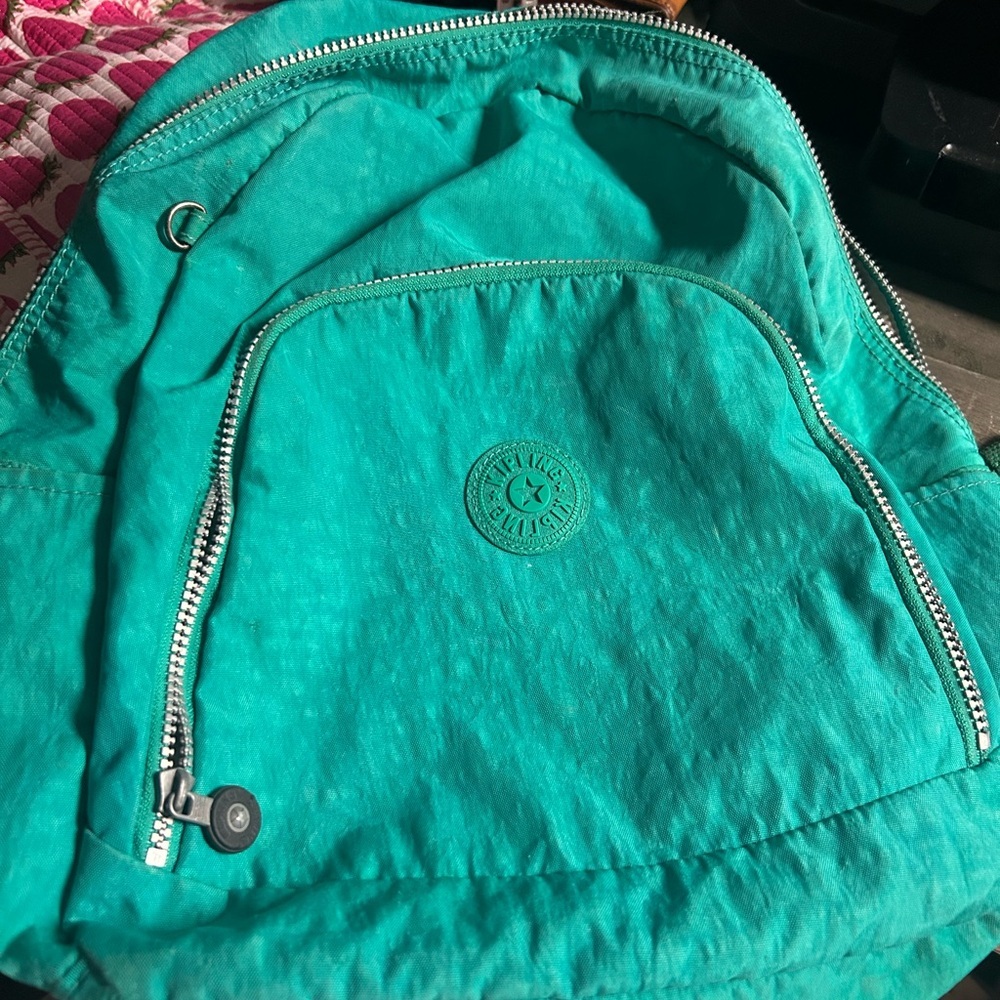 Kipling Turquoise Backpack with Silver Zippers‎